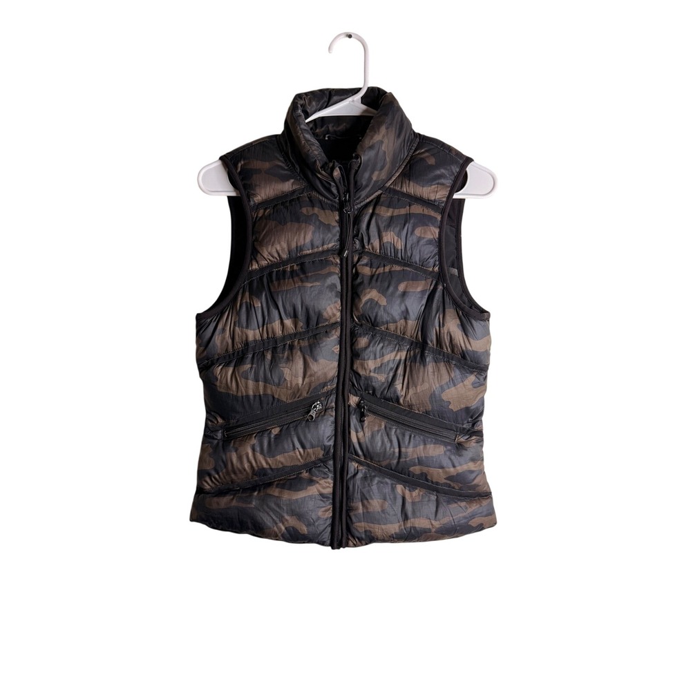 Blanc Noir Puffer Vest Womens Camo Down Fill Small Brown Good